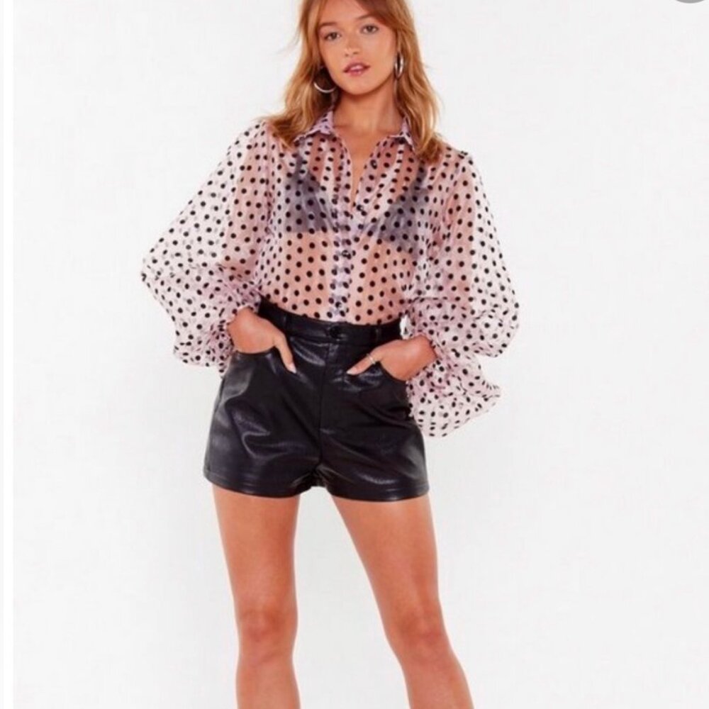 Nasty Gal Long Sleeve Polka Dot Organza Blouse